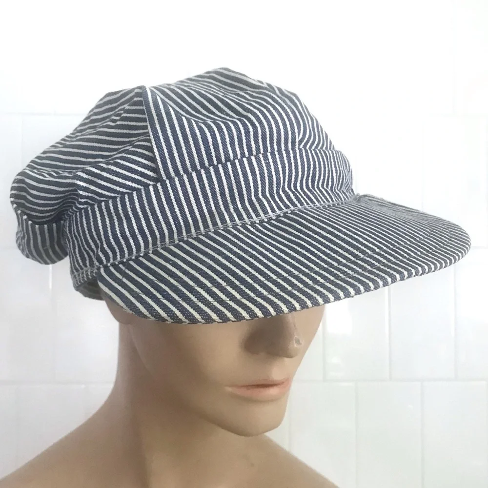 Vintage hickory striped denim conductor hat cap